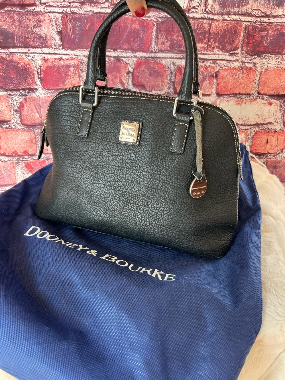 Dooney & Bourke Vintage Embossed Pebbled Leather Dome Satchel - Black - Picture 7 of 10